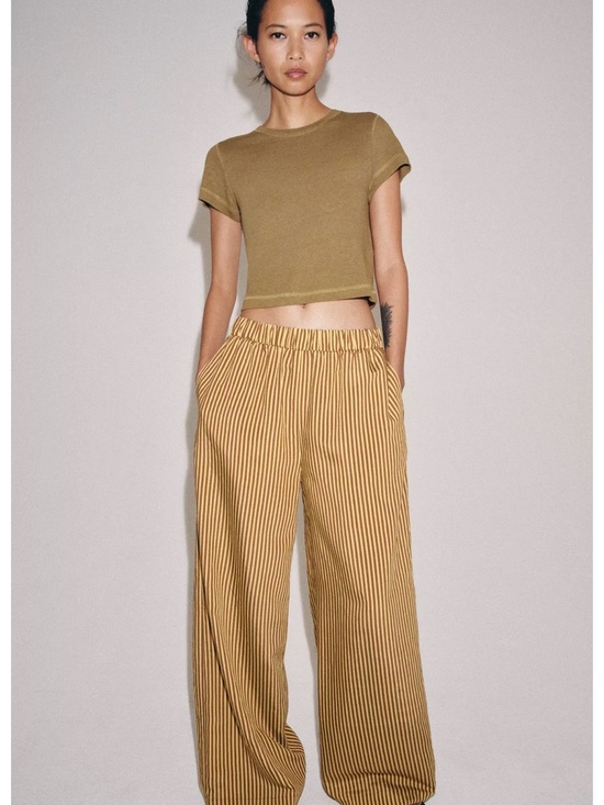 Zara Pants - Zara Like New ZW Collection Striped Wide Leg Pants Yellow Brown Size Medium